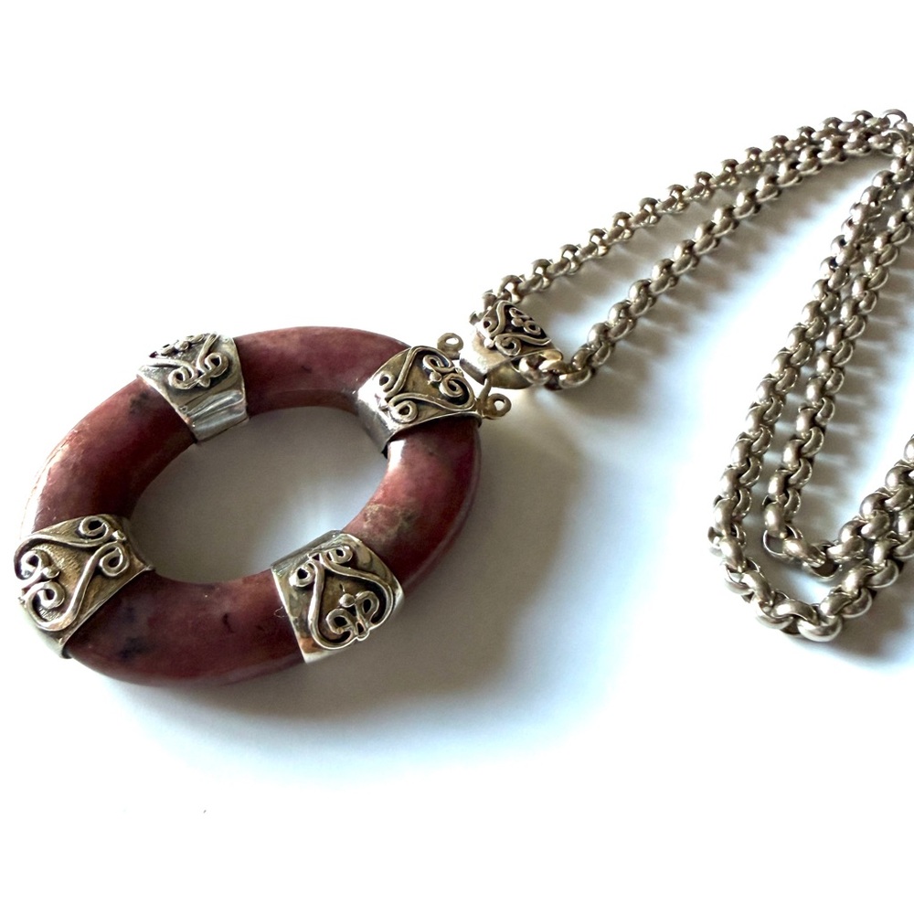 Artisan 925 Sterling Pendant
Made in South Africa 
Deep Pink Stone
18" Rolo
